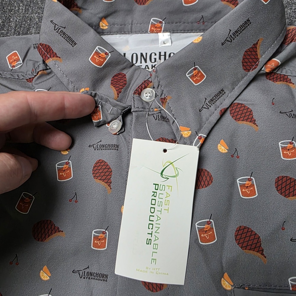 Longhorn Steakhouse Steakwear Button Down Shirt Gray Short‎ Sleeve Size Large L - Picture 7 of 10